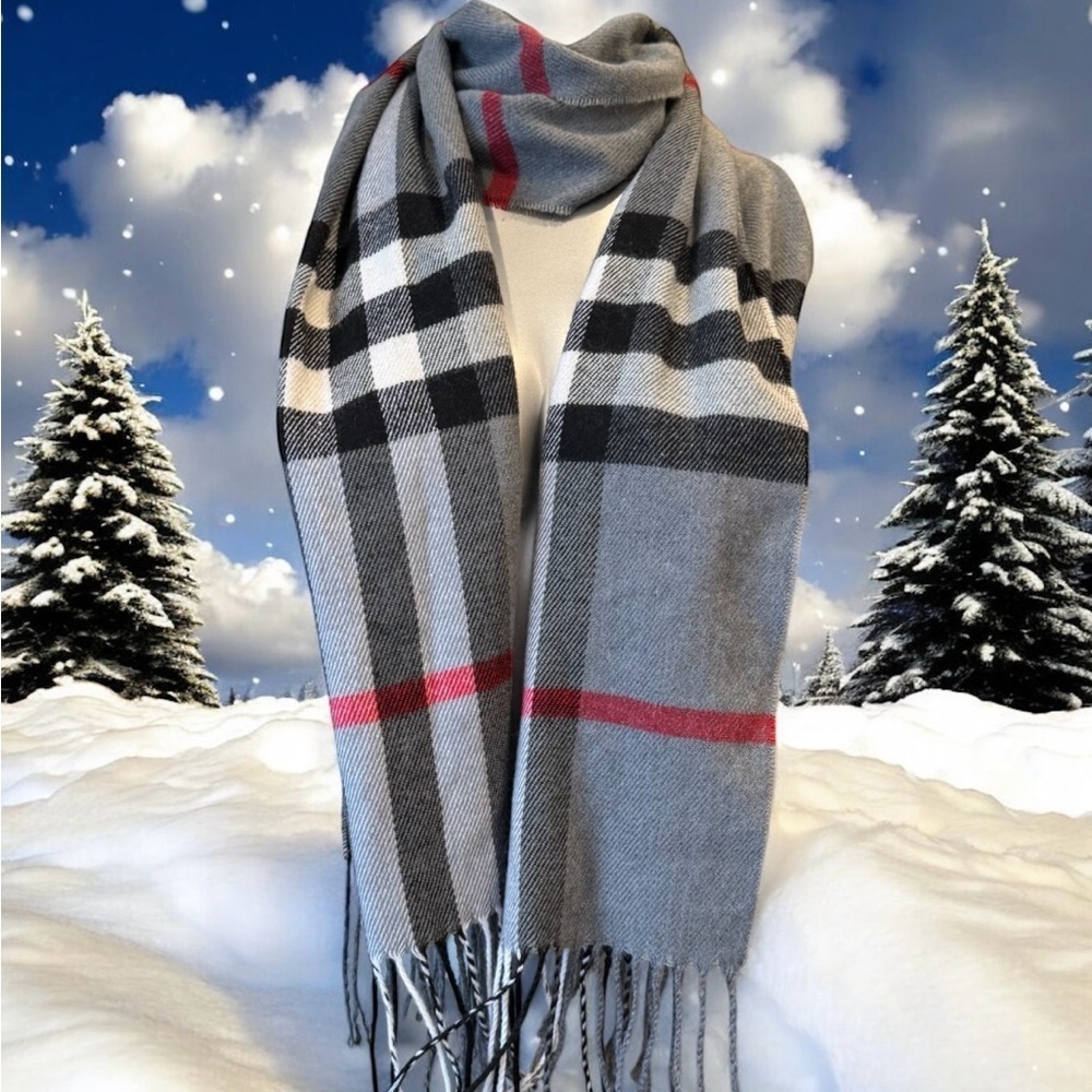 2 for $30 β
Elegant Gray and Red Plaid Scarf